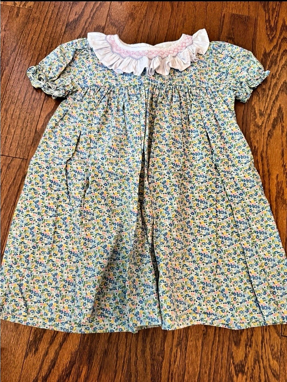 Cecil and Lou Girls Size 5 Blue Floral Smocked Ruffle Collar Dress
